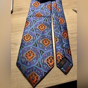 Leonardi Italy  Blue and Orange Patterned Tie